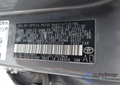 2006 Toyota Corolla Le z USA, uszkodzony, nr VIN 2T1BR32E26C620548